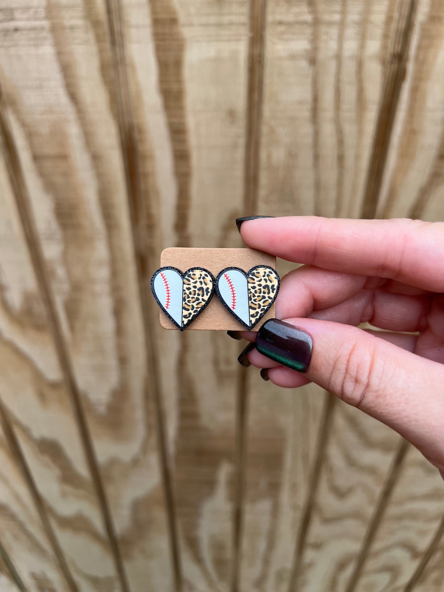 Baseball Heart Stud Earrings