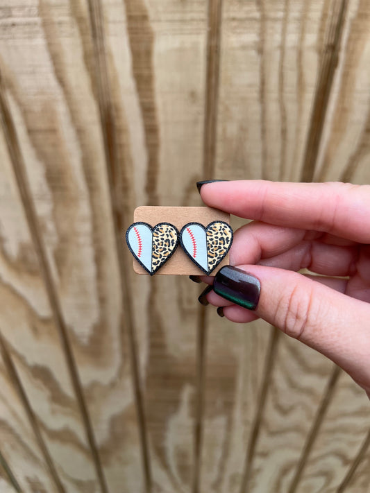 Baseball Heart Stud Earrings